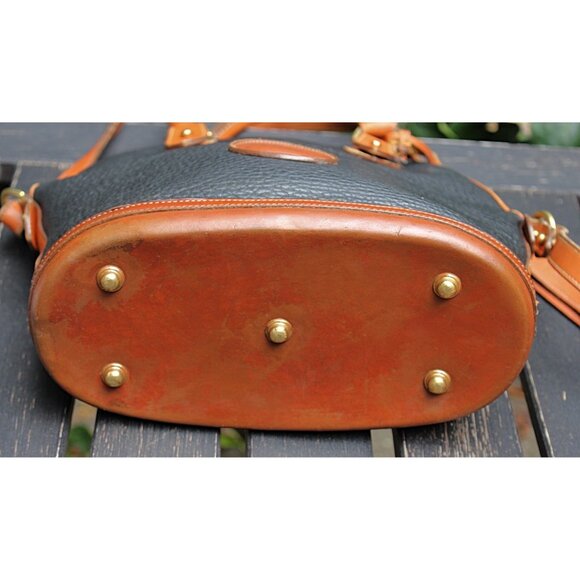 Vintage Dooney & Bourke LARGE (12") Norfolk Satchel, Black + British Tan, USA - Picture 9 of 15